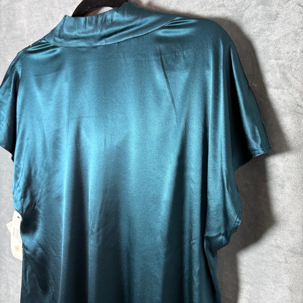 DKNY Emerald Green Silk Blouse Cowl Neck Pleated Career Top Size 12 NEW - Picture 9 of 10